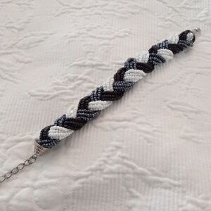 Source Unknown Braided Seed Bead Bracelet - Black, White & Silver